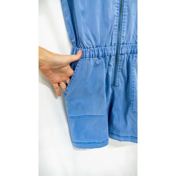 Splendid NWT Azure Blue Emerson Zip Front Casual Short Sleeve Utility Romper XS - Picture 12 of 16